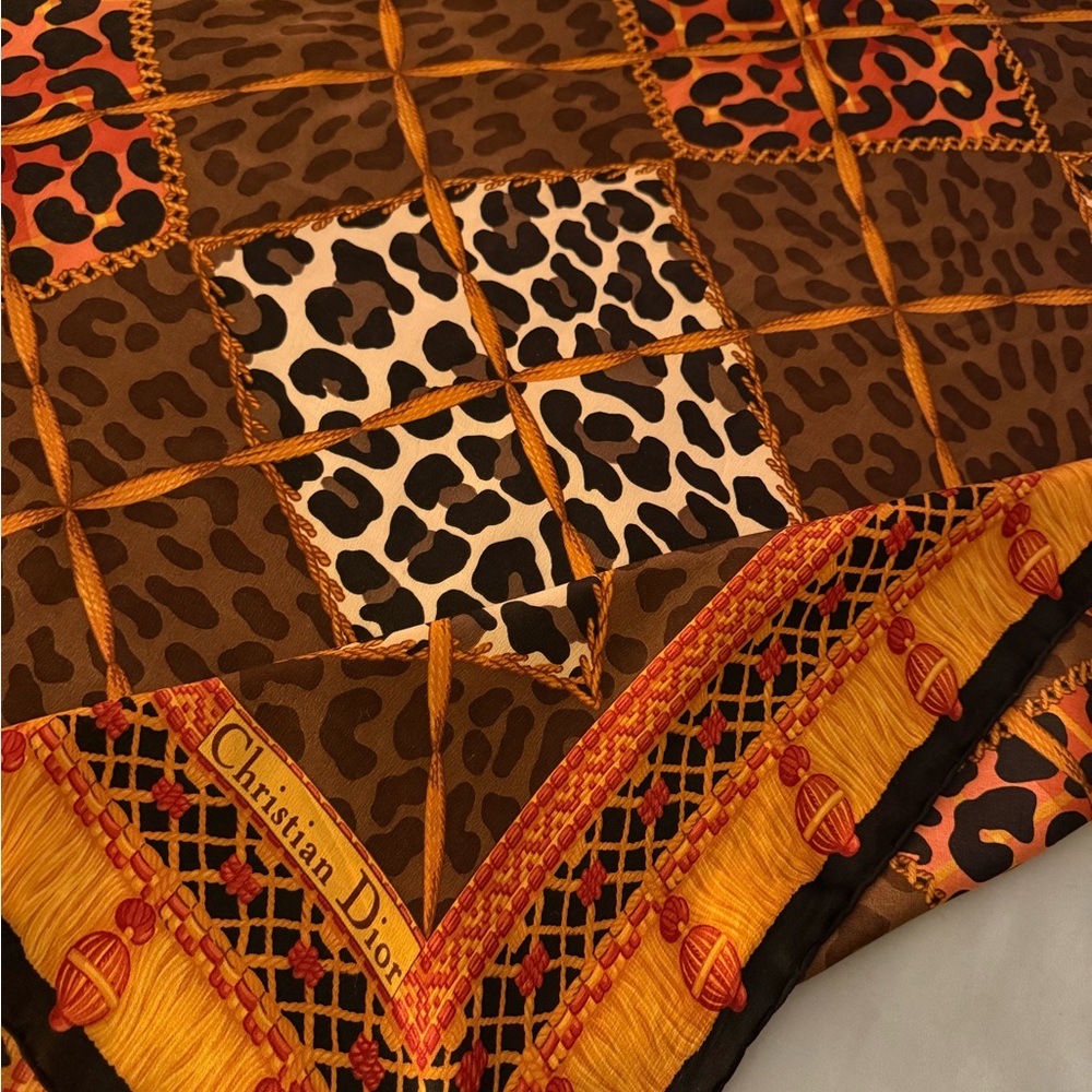 Christian Dior Scarf. 100% Silk. Hand Rolled edges. Brown and Orange.